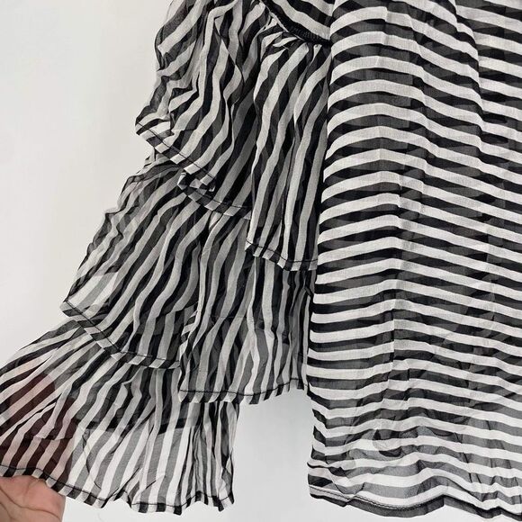 NWT GM Studio Women's Silk Striped Ruffle Sleeve Blouse Black White Size XS - Picture 5 of 12